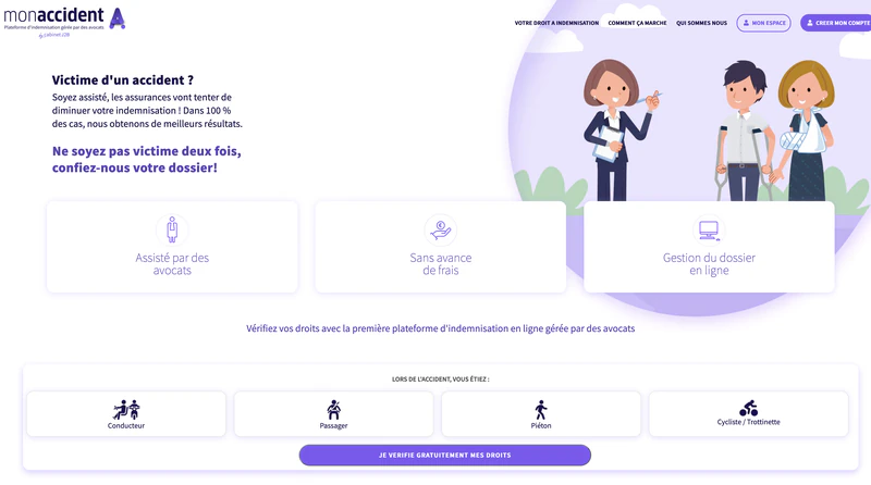 Vue de la plateforme MonAccident.fr pour le suivi de dossier juridique